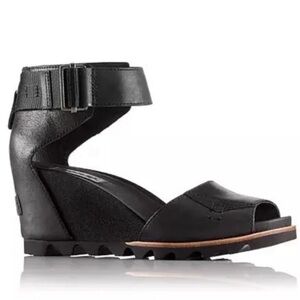 Sorel Women's Joanie II Sandals Black Black Wedge Sandals Size 6.5